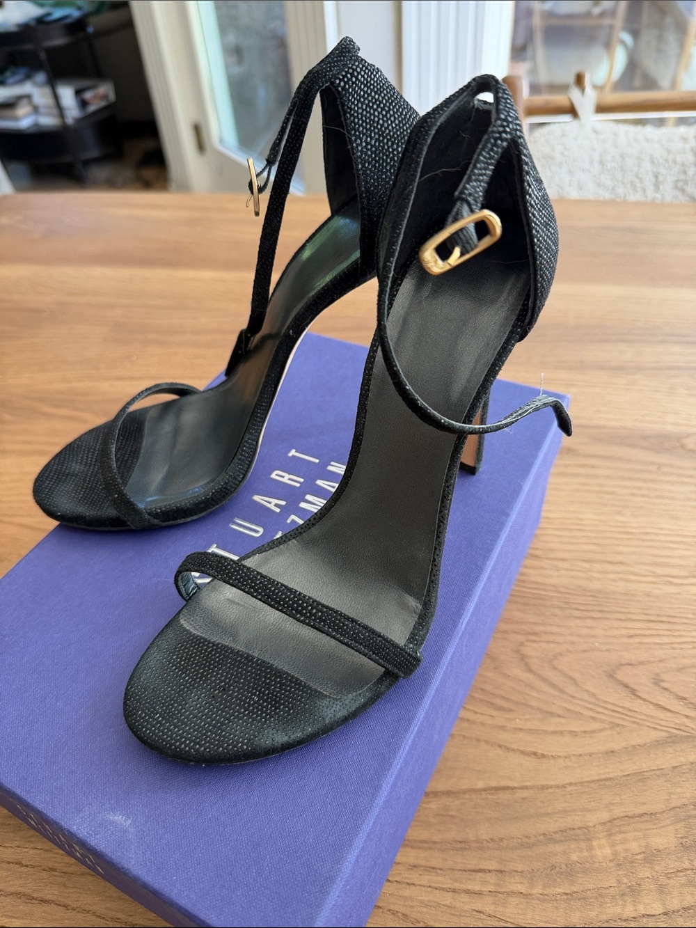 Stuart Weitzman Black Goose Bump Napa High Heels